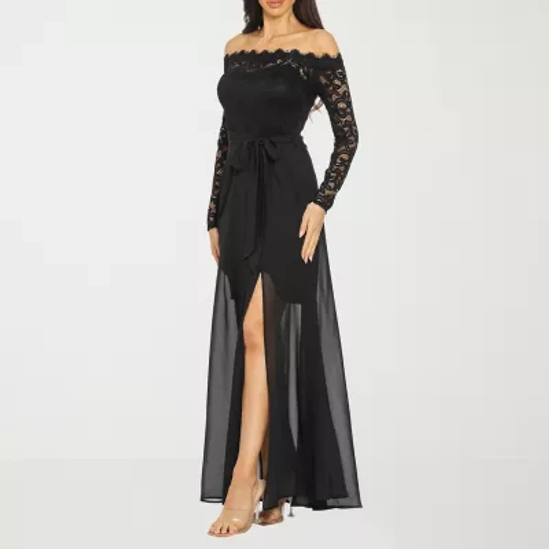 Premier Amour Off the Shoulder Long Sleeve Evening Gown