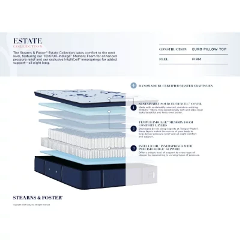 Stearns & Foster 15" Estate Firm Pillow Top Mattress + Box Spring