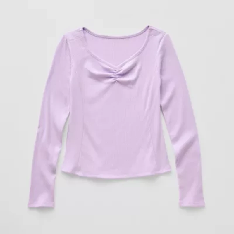 Thereabouts Little & Big Kid Girls Easy-on + Easy-off V Neck Long Sleeve Adaptive T-Shirt