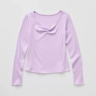 Thereabouts Little & Big Kid Girls Easy-on + Easy-off V Neck Long Sleeve Adaptive T-Shirt
