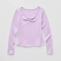 Thereabouts Little & Big Kid Girls Easy-on + Easy-off V Neck Long Sleeve Adaptive T-Shirt