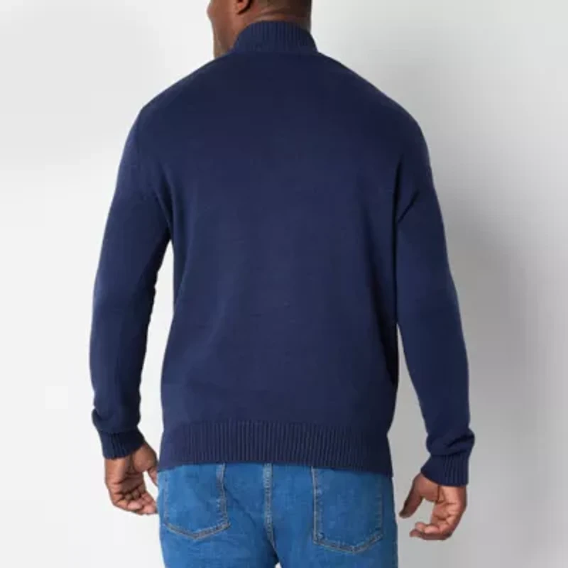 St. John's Bay Quarter Zip Big and Tall Mens Mock Neck Long Sleeve Pullover Sweater