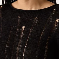Arizona Juniors Destructed Womens Crew Neck Long Sleeve Pullover Sweater