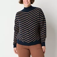 Liz Claiborne Womens Mock Neck Long Sleeve Striped Pullover Sweater