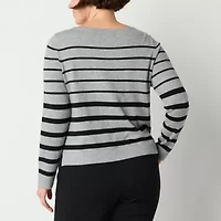 Liz Claiborne Womens Boat Neck Long Sleeve Striped Pullover Sweater