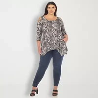 White Mark Plus Womens Scoop Neck 3/4 Sleeve Tunic Top