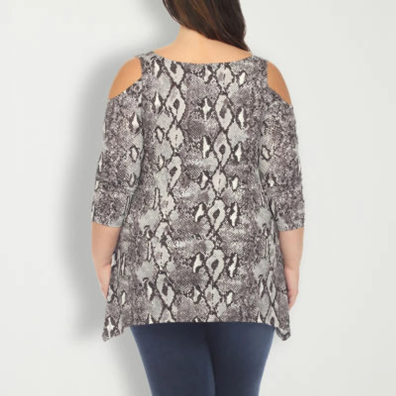 White Mark Plus Womens Scoop Neck 3/4 Sleeve Tunic Top