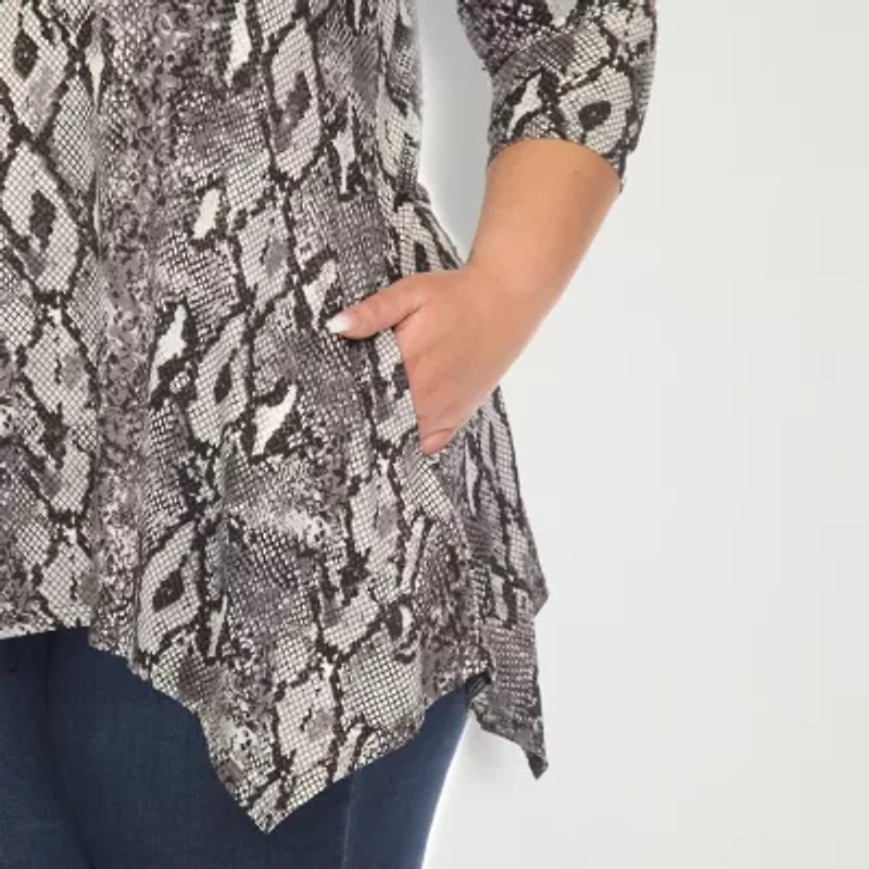 White Mark Plus Womens Scoop Neck 3/4 Sleeve Tunic Top