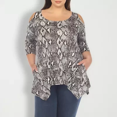 White Mark Plus Womens Scoop Neck 3/4 Sleeve Tunic Top