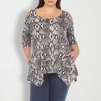 White Mark Plus Womens Scoop Neck 3/4 Sleeve Tunic Top