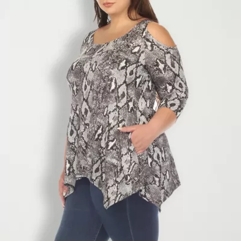 White Mark Plus Womens Scoop Neck 3/4 Sleeve Tunic Top