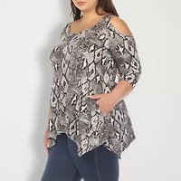 White Mark Plus Womens Scoop Neck 3/4 Sleeve Tunic Top