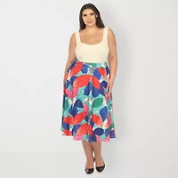 White Mark Womens Adjustable Features Midi Plus Pleated Skirt