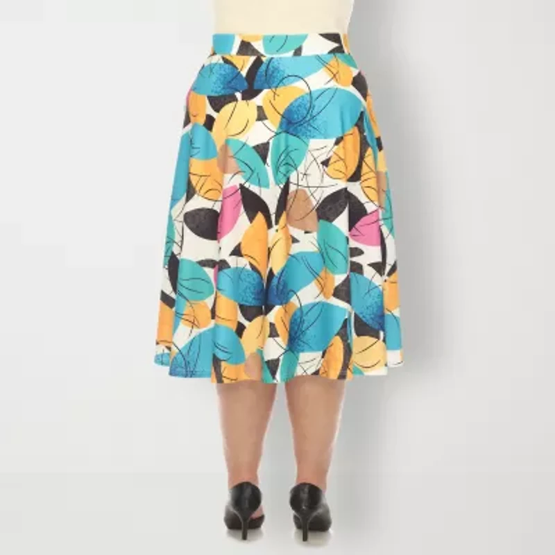 White Mark Womens Plus Adjustable Features Midi Pleated Skirt