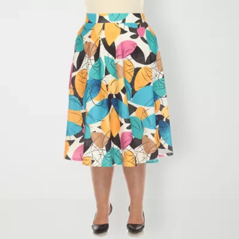 White Mark Womens Plus Adjustable Features Midi Pleated Skirt