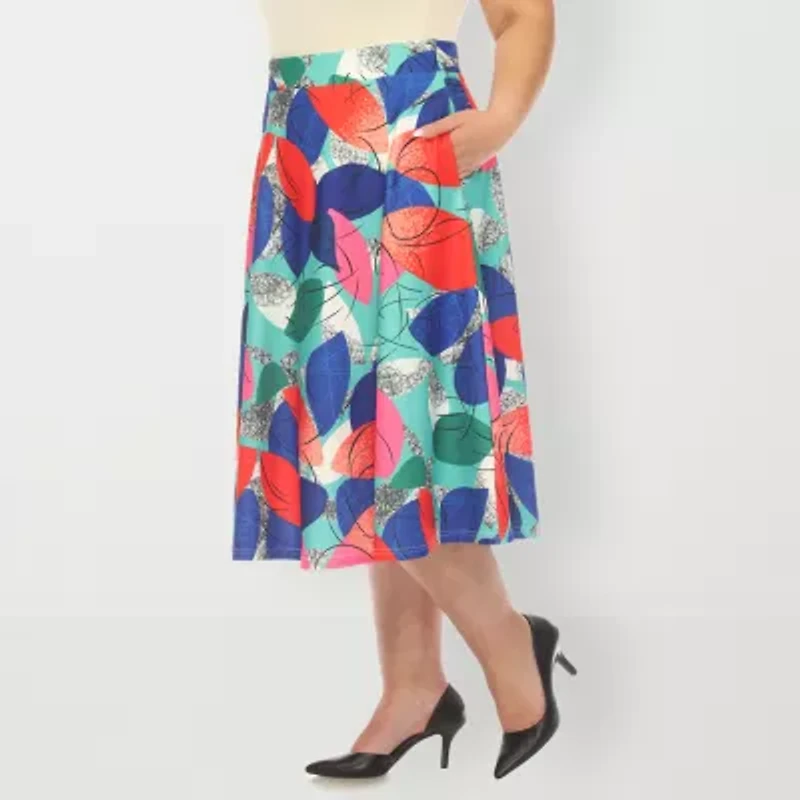 White Mark Womens Adjustable Features Midi Plus Pleated Skirt