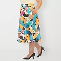 White Mark Womens Plus Adjustable Features Midi Pleated Skirt