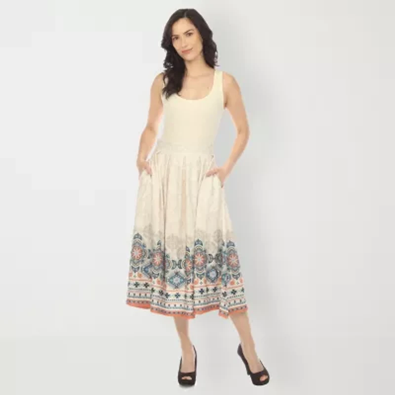 White Mark Womens Easy-on + Easy-off Midi Pleated Skirt