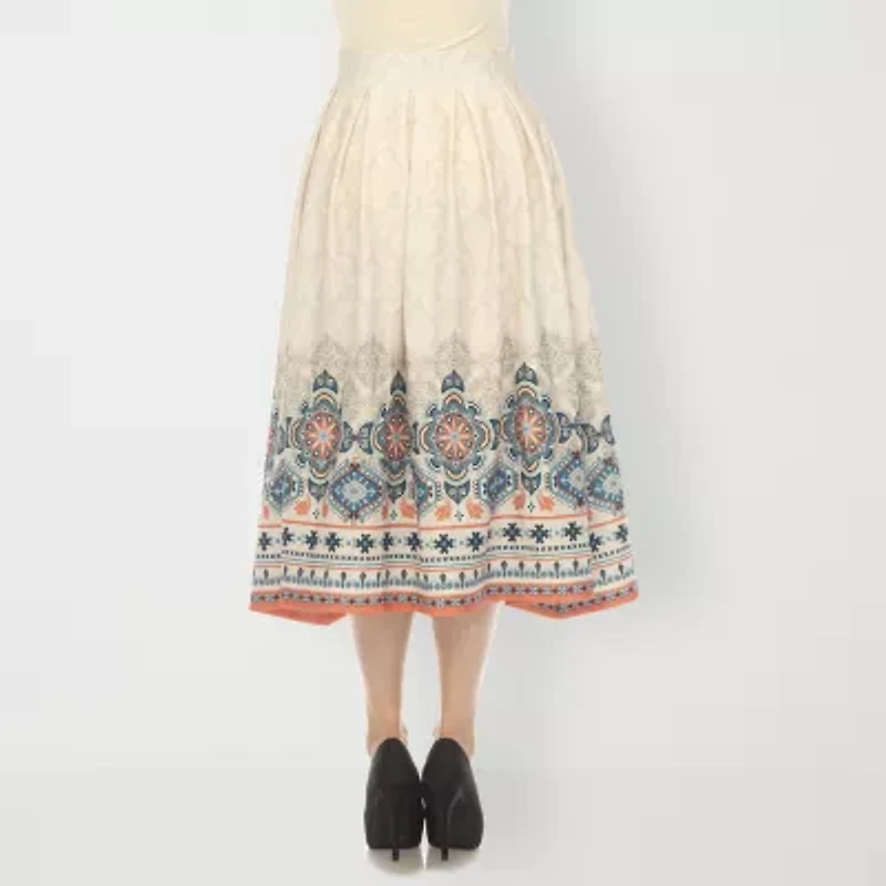 White Mark Womens Easy-on + Easy-off Midi Pleated Skirt