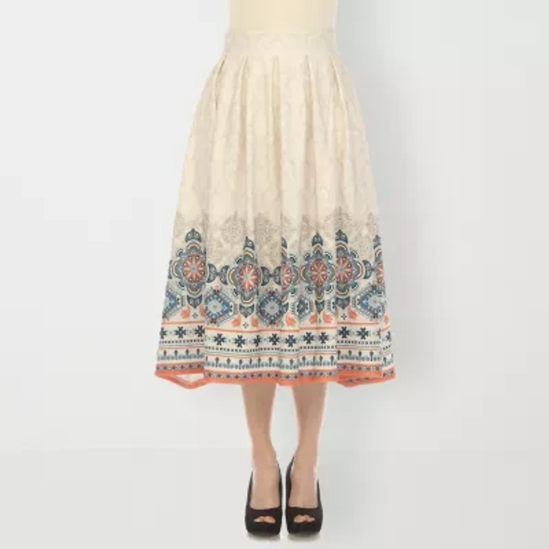 White Mark Womens Easy-on + Easy-off Midi Pleated Skirt