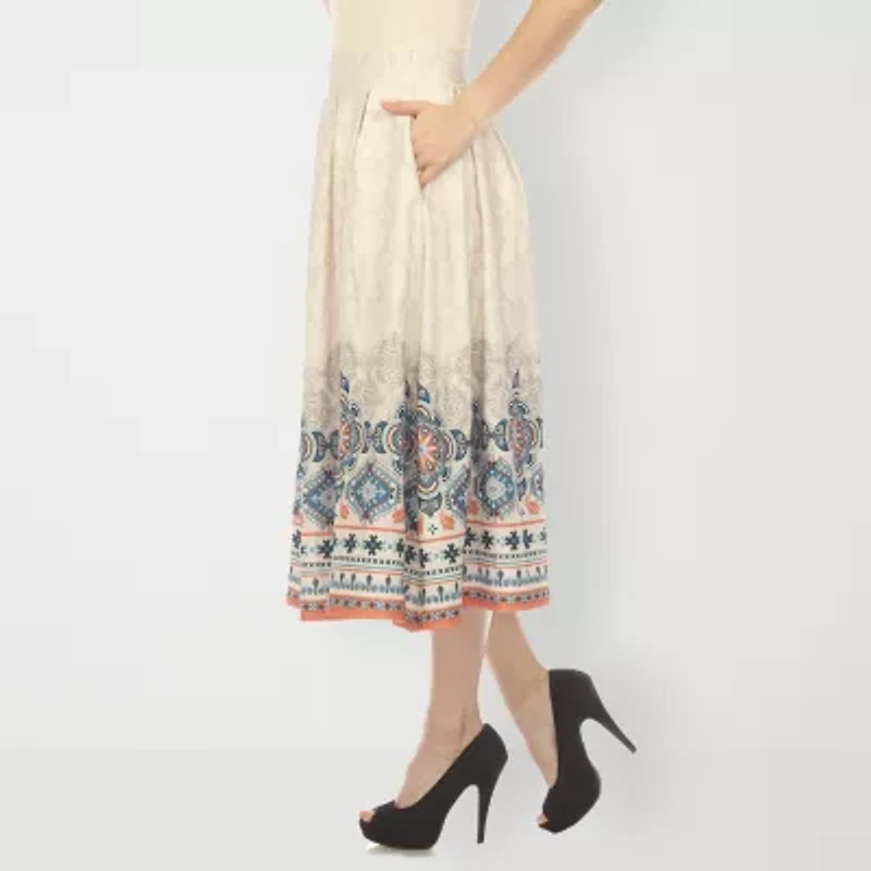 White Mark Womens Easy-on + Easy-off Midi Pleated Skirt