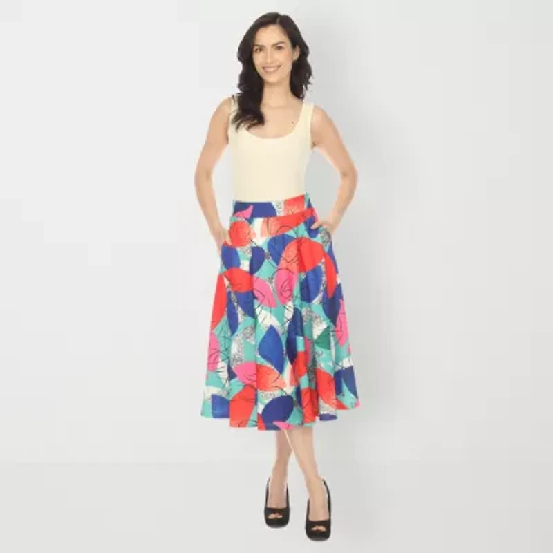 White Mark Womens Easy-on + Easy-off Midi Pleated Skirt