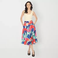 White Mark Womens Easy-on + Easy-off Midi Pleated Skirt