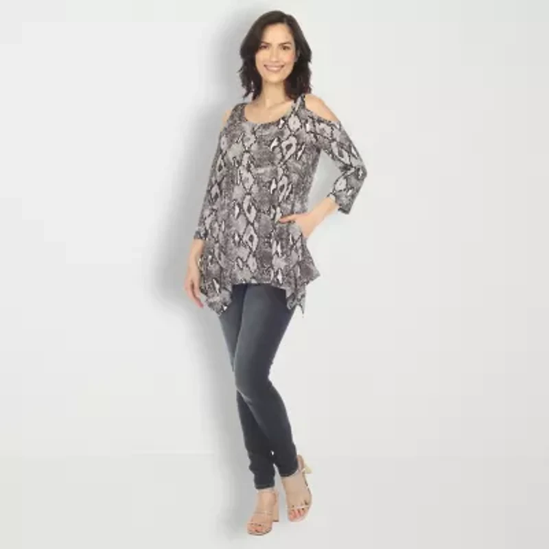 White Mark Womens Scoop Neck 3/4 Sleeve Tunic Top