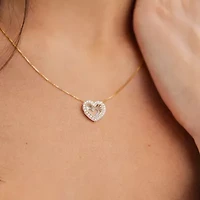 (G/Si2) Womens 1/4 CT. T.W. Lab Grown White Diamond 10K Gold Heart 18 Inch Pendant Necklace