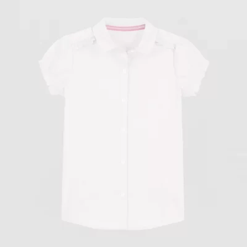 IZOD Little & Big Kid Girls Short Sleeve Regular Fit Stretch Fabric Button-Down Shirt