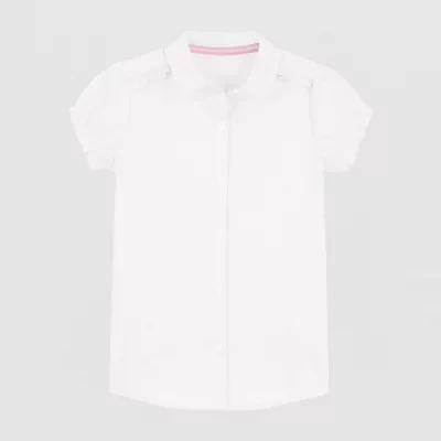IZOD Little & Big Kid Girls Short Sleeve Regular Fit Stretch Fabric Button-Down Shirt