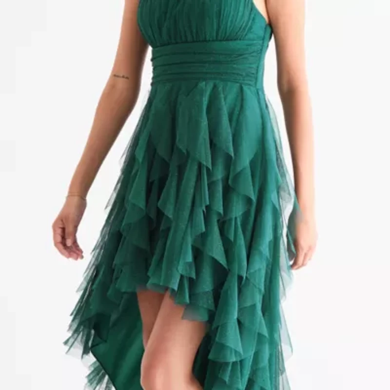 Radiante Couture Womens Sleeveless High-Low Juniors Fit + Flare Dress