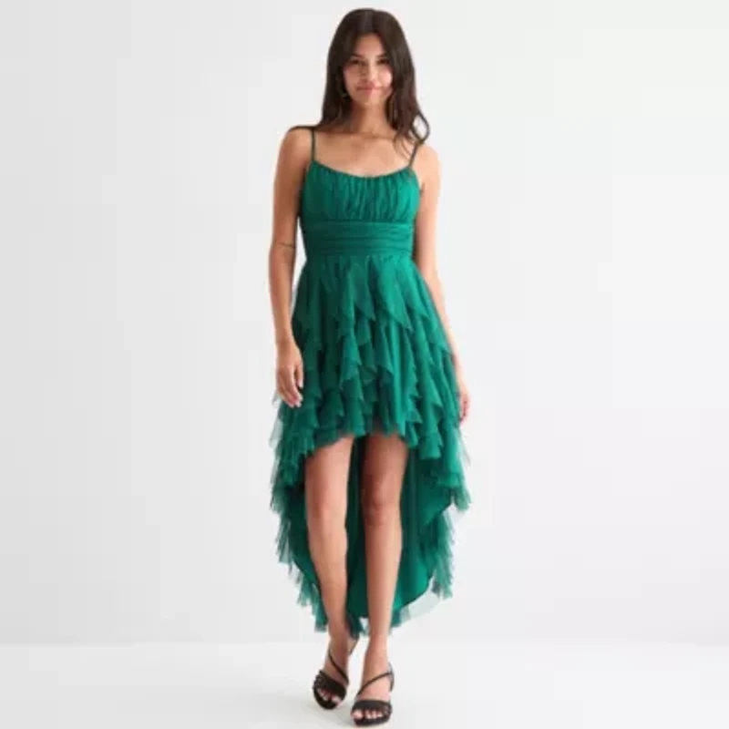 Radiante Couture Womens Sleeveless High-Low Juniors Fit + Flare Dress