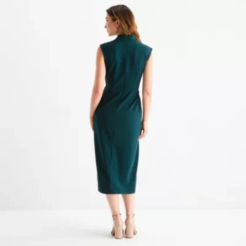 Melonie T Womens Sleeveless Midi Sheath Dress