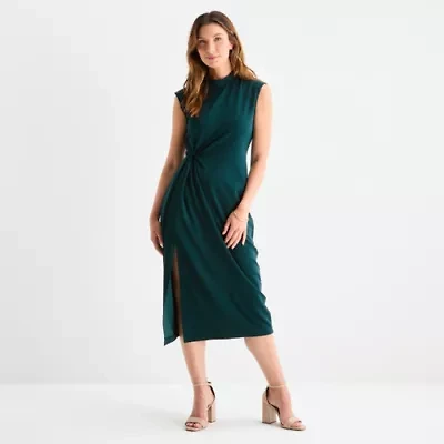 Melonie T Womens Sleeveless Midi Sheath Dress
