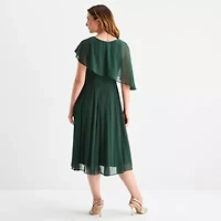 Danny & Nicole Womens Short Sleeve Overlay Midi Fit + Flare Dress