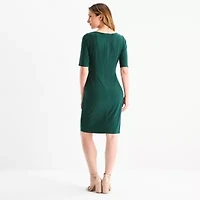 Jessica Howard Womens Embellished Elbow Sleeve Sheath Dress