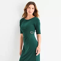 Jessica Howard Womens Embellished Elbow Sleeve Sheath Dress