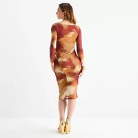 Bold Elements Womens Long Sleeve Abstract Midi Bodycon Dress