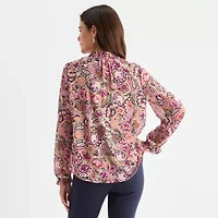 St. John's Bay Womens Split Crew Neck Long Sleeve Blouse