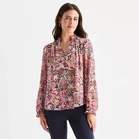 St. John's Bay Womens Split Crew Neck Long Sleeve Blouse