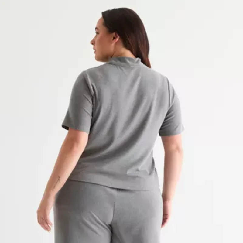 Stylus Womens Mock Neck Short Sleeve Plus T-Shirt