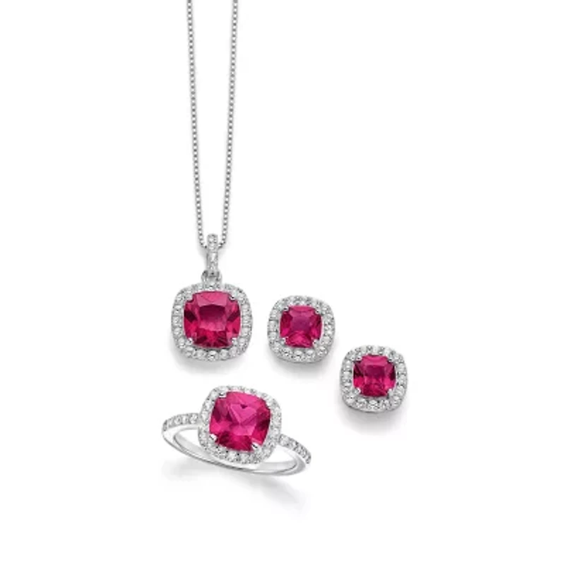 Womens Gemstone Sterling Silver Cushion Pendant Necklace