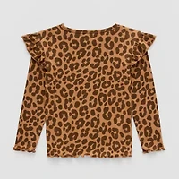 Okie Dokie Toddler & Little Girls Round Neck Long Sleeve Regular Fit Graphic T-Shirt