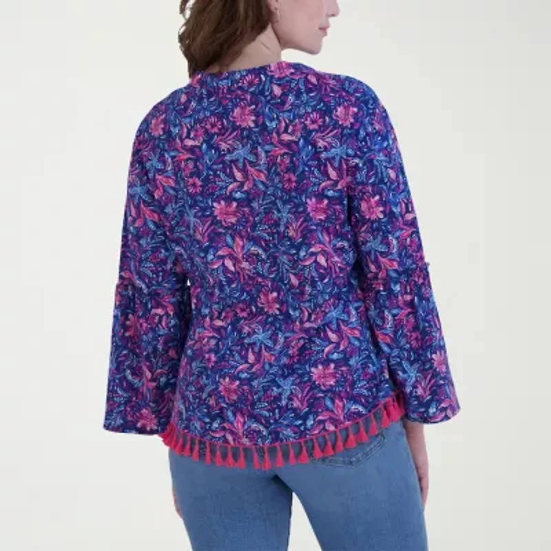 Stella Parker Womens Y Neck 3/4 Sleeve Blouse