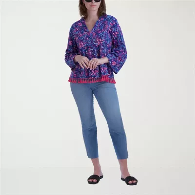 Stella Parker Womens Y Neck 3/4 Sleeve Blouse