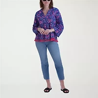 Stella Parker Womens Y Neck 3/4 Sleeve Blouse