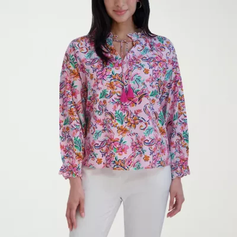 Stella Parker Womens Y Neck Long Sleeve Blouse
