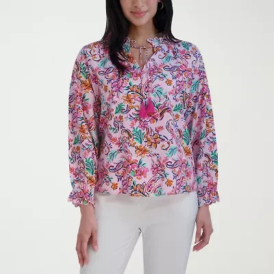 Stella Parker Womens Y Neck Long Sleeve Blouse