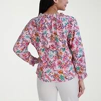 Stella Parker Womens Y Neck Long Sleeve Blouse